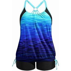 Dark Blue Gradient Plus Size Tankini Swimsuits For Women Two Piece Tummy Control